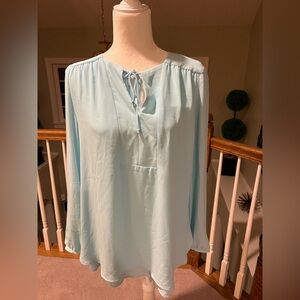Chico's Light Blue Tunic with Tie Neck, NWT, 12 (Chicos 2)